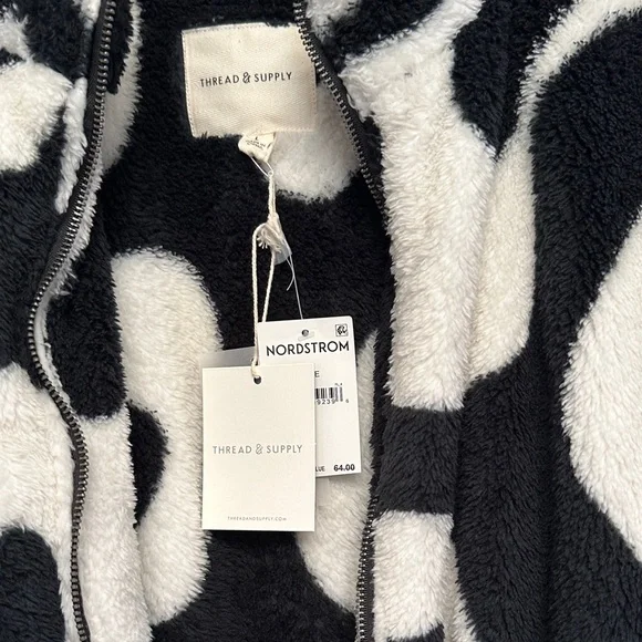 Thread & Supply Black and White Fuzzy Zip Jacket - Picture 12 of 12